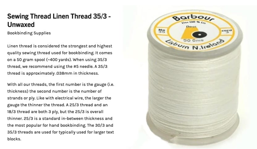 bookbinding linen thread from hollanders