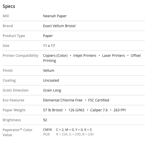 papermillstore listing the grain direction on neenah paper