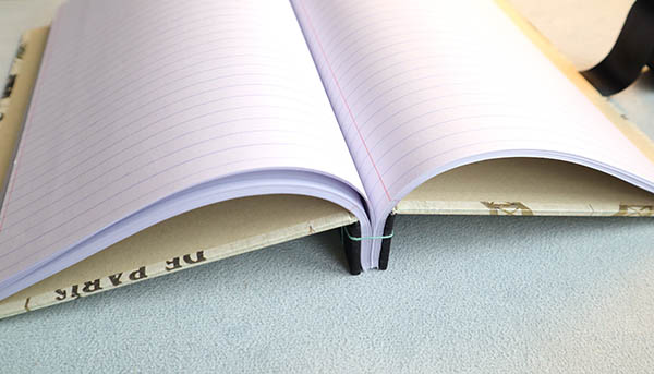 japanese stab bound book binding with loose hemp leaf pattern paper