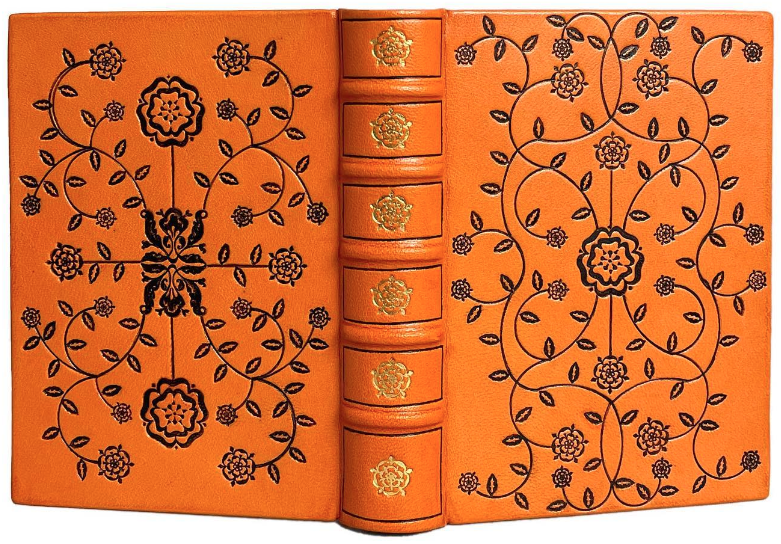 full leather bound book with ornate tooling detail by nate mccall of mccall bindery and book arts