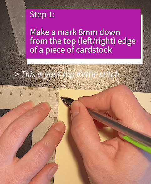 to create a linen tapes punch template, first make a mark 8mm down from the top edge