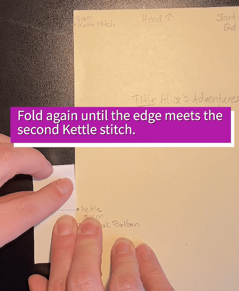 to create a punch template for linen tapes, be sure to make a second fold down to the second kettle stitch point