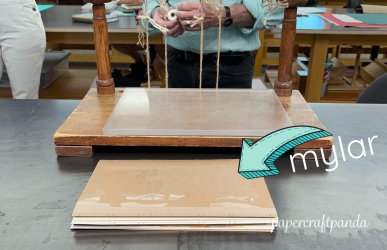 example of using mylar as a dirt sheet on a full leather binding
