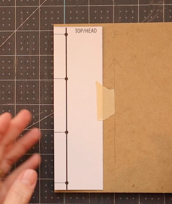 align the template in the center of the board along the spine between the top and bottom edges