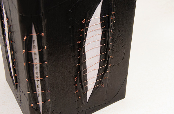 frankenstein fine binding by mel antuna hewitt of libro buch bindery front cover detail