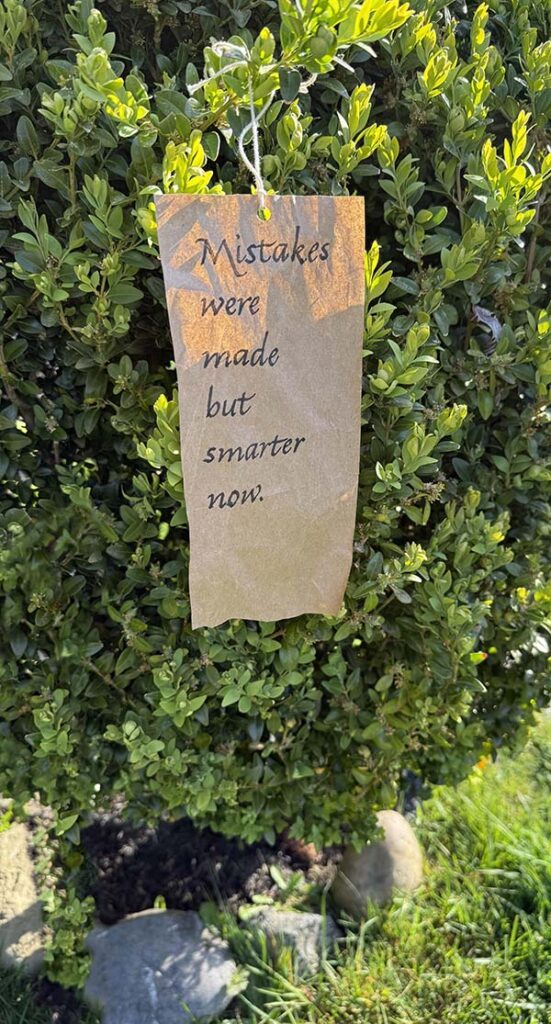 weathergram hanging on a bush